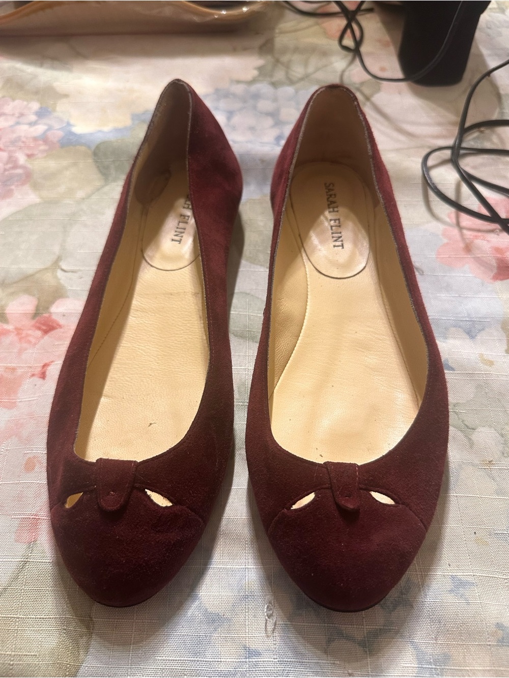Sarah Flint Wine Suede Ballet Flats